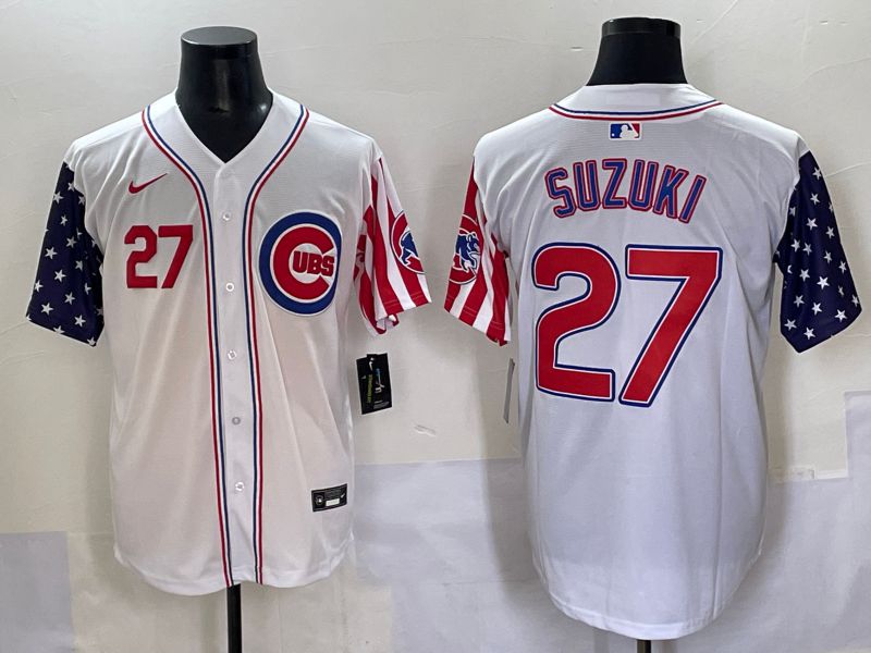 Men 2025 Chicago Cubs #27 Suzuki White a generation of national flags Joint Name Nike MLB Jersey style 3